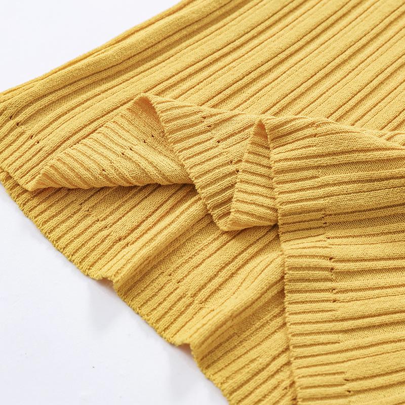 Camiseta de verano para mujer, Jersey de punto de manga corta, Camiseta de punto, Top ajustado con cuello redondo