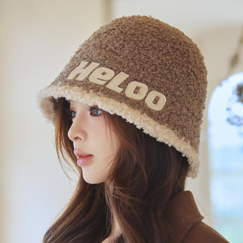 

Осенне-зимняя теплая рыболовная шапка для защиты ушей, женская модная универсальная шляпа-ведро с буквенным принтом M（56-58cm） кофейный