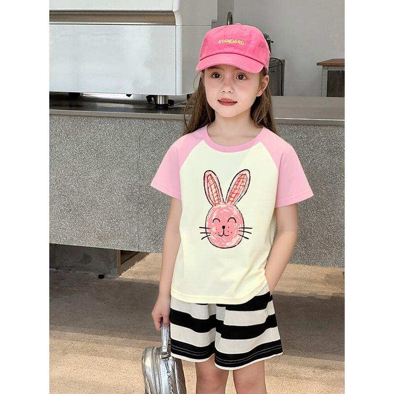Brand Children's Clothing 2026 Summer New Style Girls' Short-Sleeved Tops Korean Style Cartoon Rabbit Pure Cotton T-Shirt Baby Clothes
