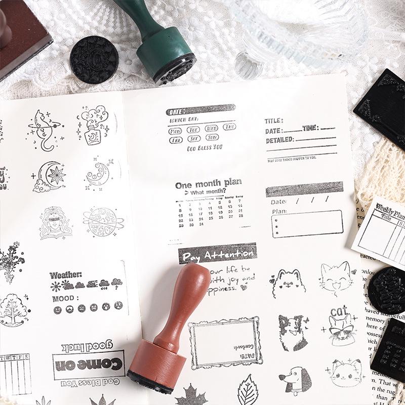 Wooden Handle Rubber Stamp for DIY Journaling
