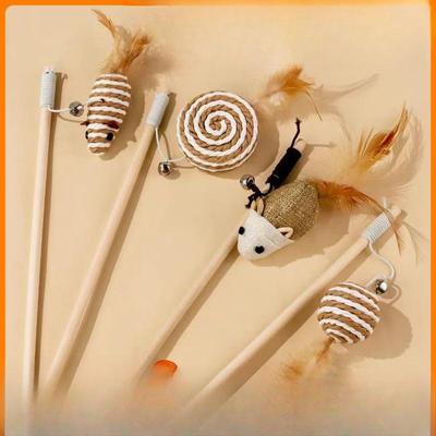 Katzenspielzeug, Holzgriffe, Katzenangel, Gummiseile, Baumwoll- und Leinenstoff, Federglöckchen, Interaktives Katzenspielzeug, Katzenspielzeug zum Ärgern
