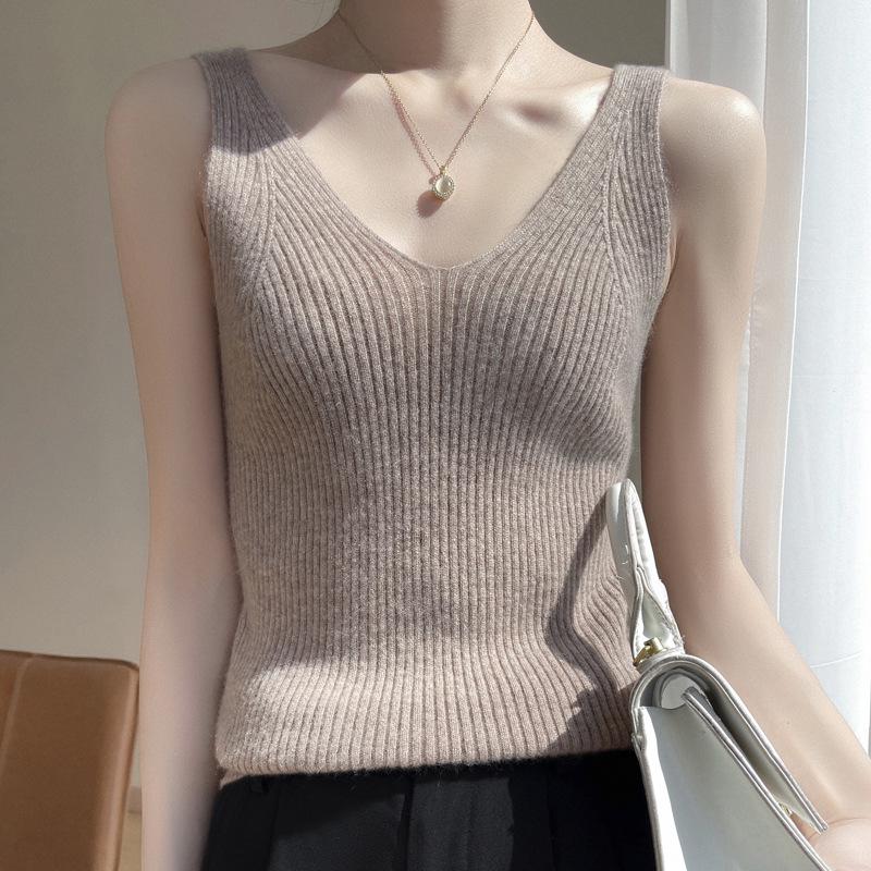 Damen Cashmere Rippstrick Camisole Herbst/Winter 2024 - Weich, Hautfreundlich, Figurbetont, Vielseitiges Basic Layer Top