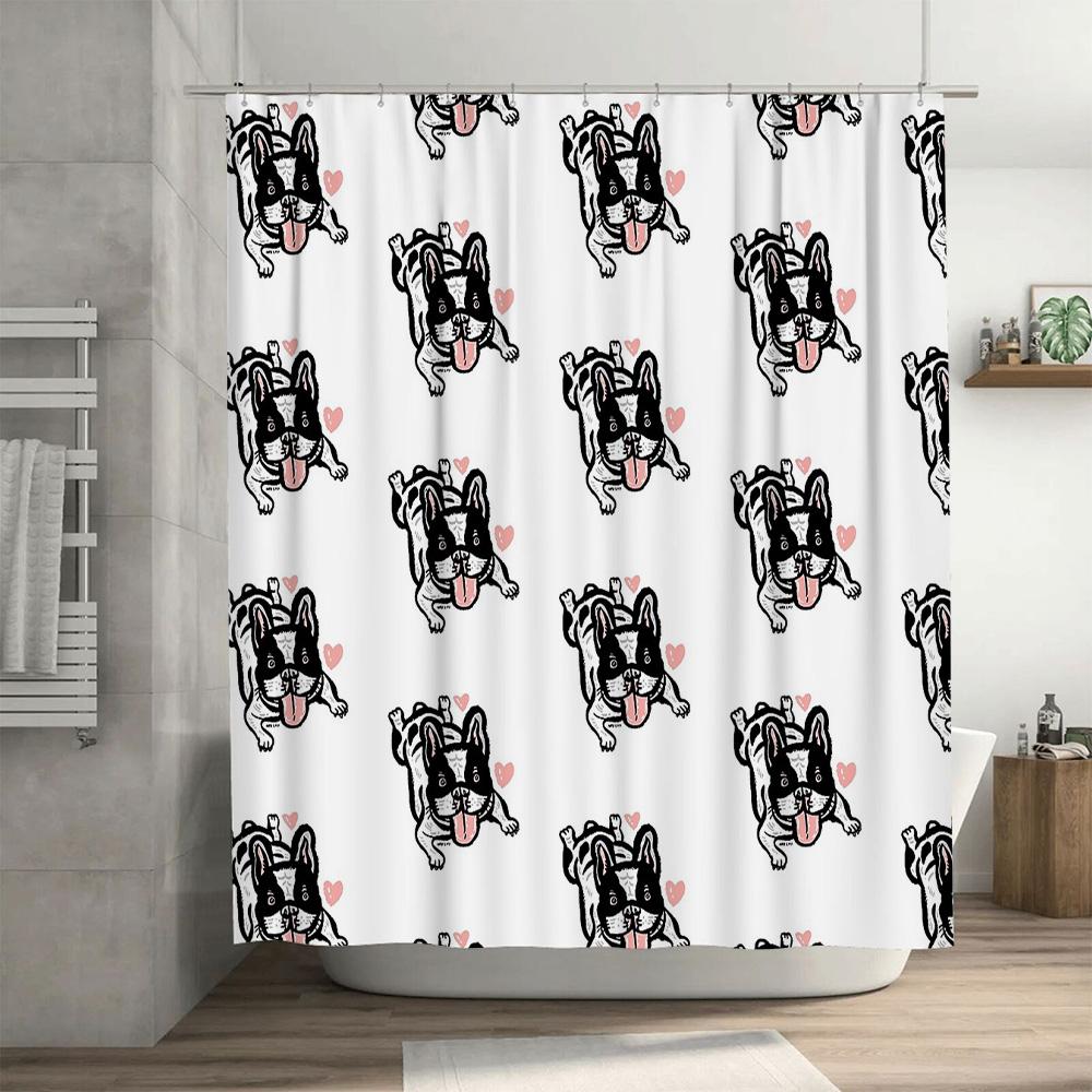 French Bulldog Shower Curtain Cute Puppy Dog Washroom Decor Bathroom Fabric Liner