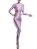 Women's One-Piece Shiny Long Sleeves Double Zipper Smooth Leotard Bodysuit Jumpsuit Catsuit