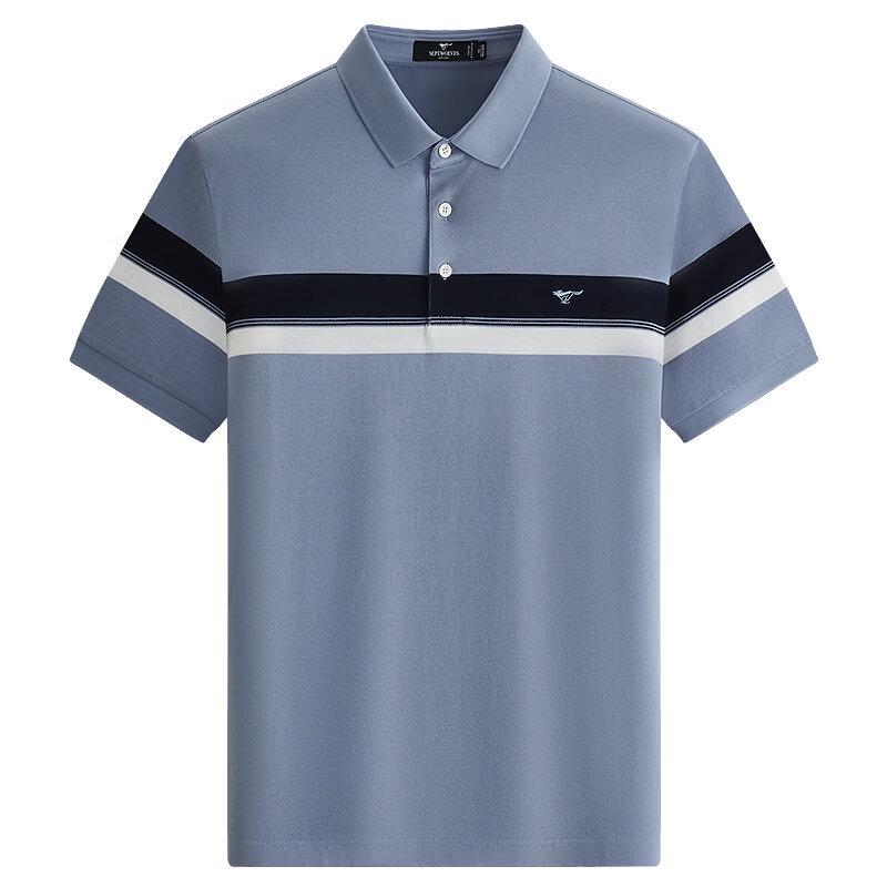 Septwolves Men s Cotton-Feel Striped Short Sleeve POLO Shirt L