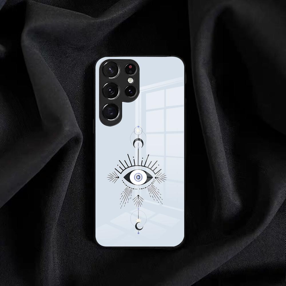 Vintage Evil Eyes Blue Phone Case For Samsung S25 Edge Ultra S23 S22 S21 S20 Ultra Plus S24 Fe A54 A53 A25 Glass Cover