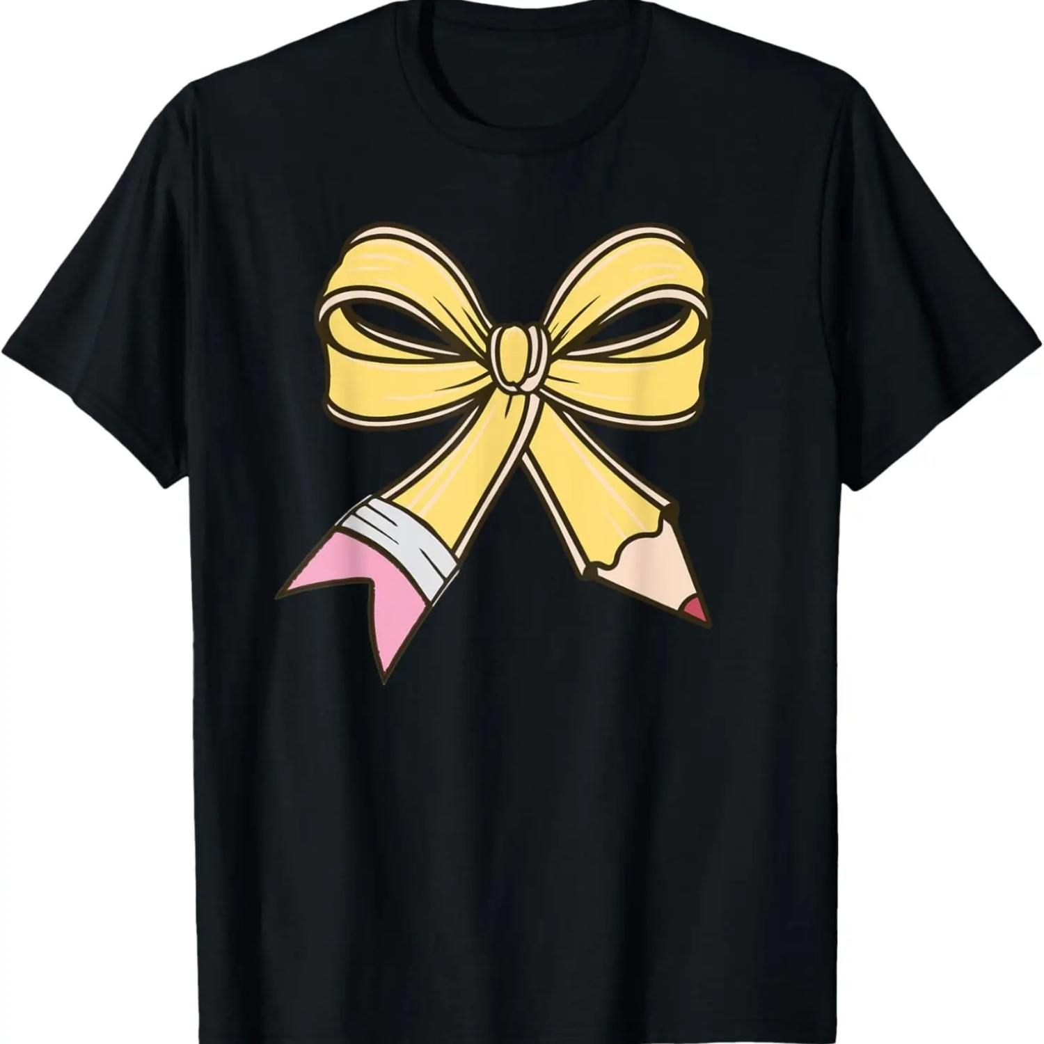 

Кокетливая учительская футболка с бантом-карандашом, благодарность, снова в школу XXXXXL чёрный