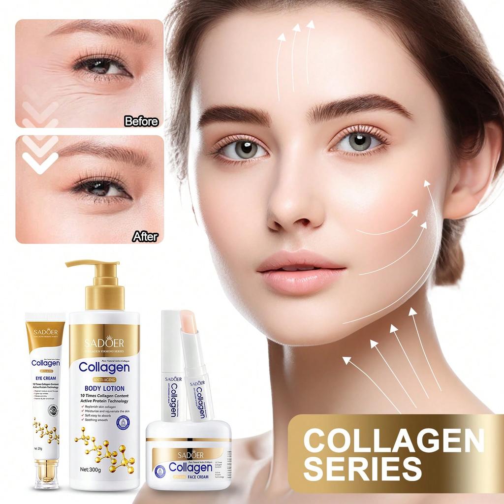 4Pcs/1Set Collagen Essence Skin Care Set, Moisturizing Skin Care Set Gift Box, Rice Essence, Brighte