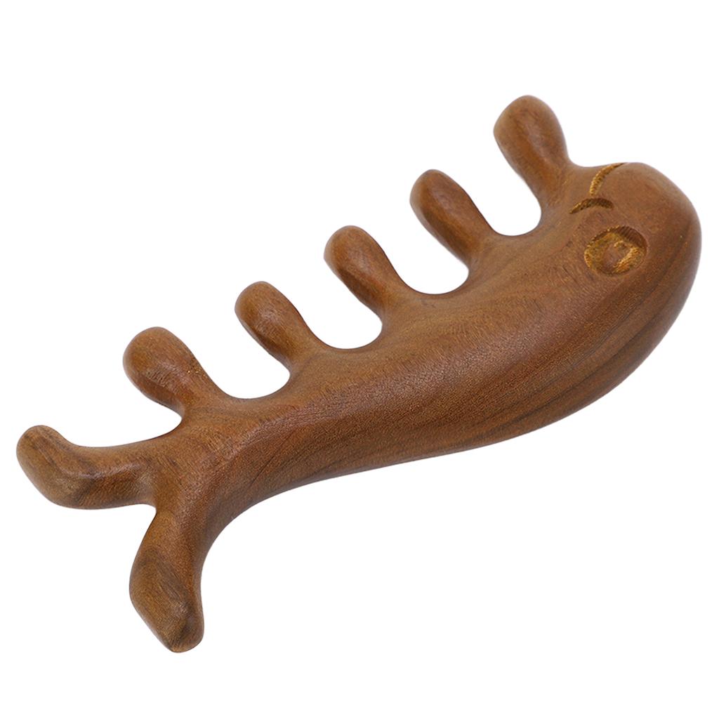 Sandelholz Kamm mit breiten Zinken zur Kopfhautmassage und zum Schaben Tierförmiger Gua Sha Kamm für Nacken, Rücken, Arme