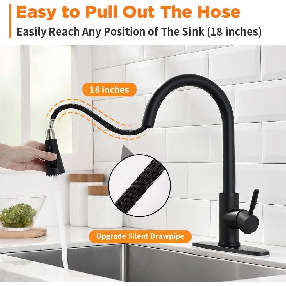 Black Kitchen Faucets with Pull Down Sprayer Kitchen Sink Faucet with Pull Out Sprayer Single Hole Deck Mount Single Handle Stainless Steel Grifos De