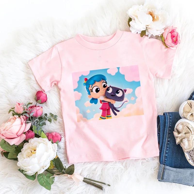 Kids Girl Pink Tshirt Baby Rainbow Kingdom Tops Toddler Tees Clothes Children Clothing Cartoon Short Sleeve Tshirt Casual Wear