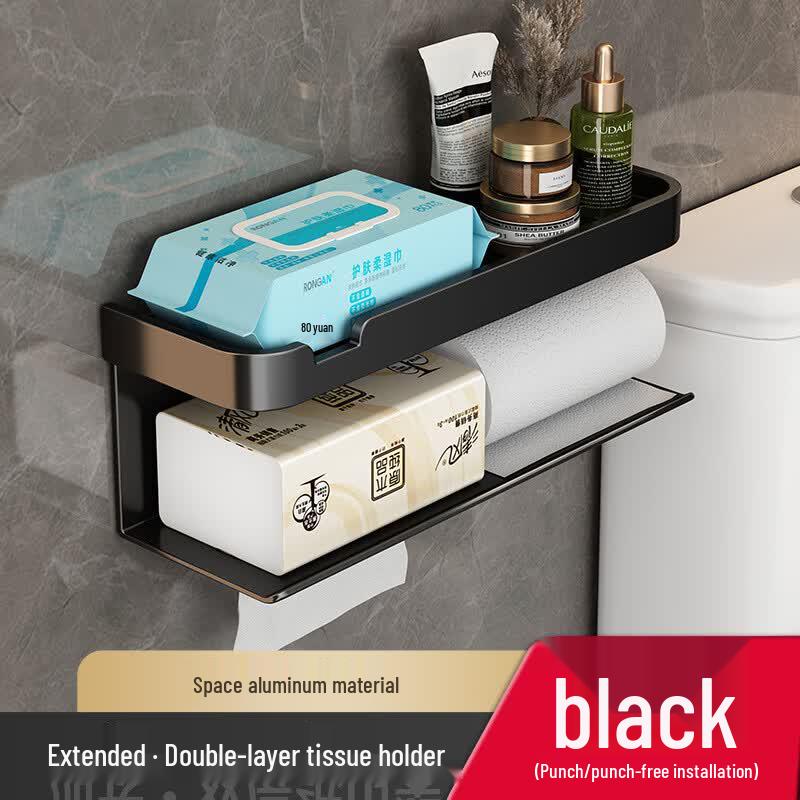 GOWKE Wall-Mounted Bathroom Tissue Holder with Storage Shelf