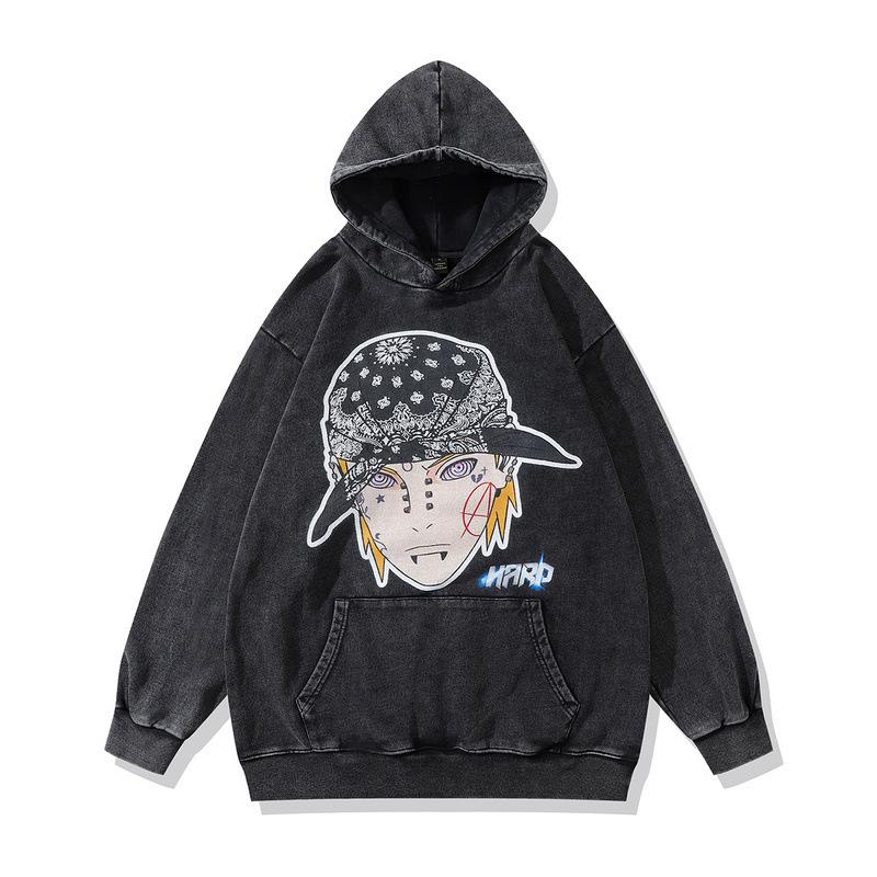 Autumn And Winter Men'S Hooded Sweater American Retro 430G Pure Cotton Washed Old Printed Hoodie For Men And Women