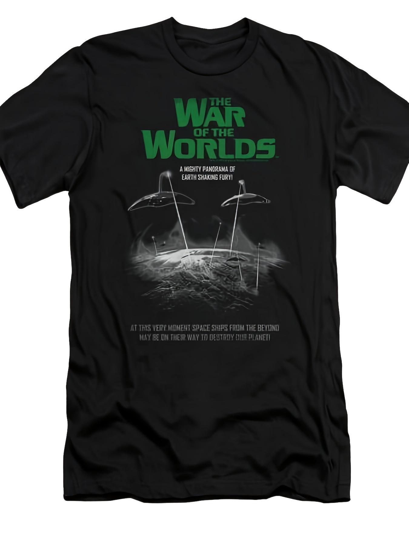 

Мужская графическая футболка «Война миров» 100% хлопок круглый вырез короткий рукав всесезонный комфорт повседневная одежда с НЛО S