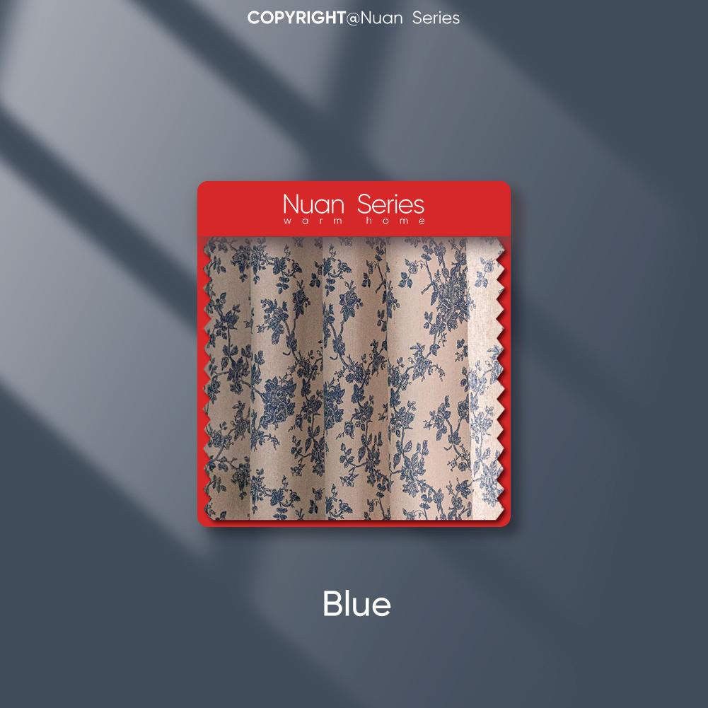 

1 шт. серия Nuan, модные полуплотные шторы с кисточками в стиле ретро с цветочным принтом, из хлопка и льна для маленьких окон, балкона W150cm x L60cm синий