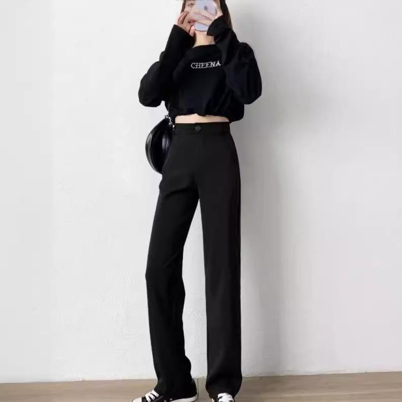 Ice Silk Women's Petite Wide-Leg Summer Drape Suit Pants 2026 - Thin, Narrow, Straight-Leg Casual