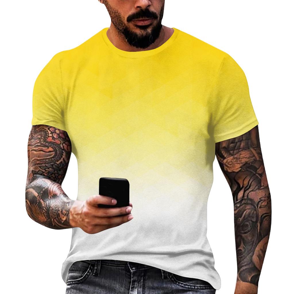 Men's Casual Loose Fit Short Sleeve T-Shirt Gradient Print Crew Neck Lightweight Soft Fabric Summer Wear