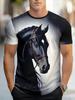 Vintage T-shirty dla mężczyzn Moda Nadruk konia Casual Crew Neck T-shirt z grafiką Topy Street Harajuku Krótki rękaw T-shirt Mężczyźni Odzież