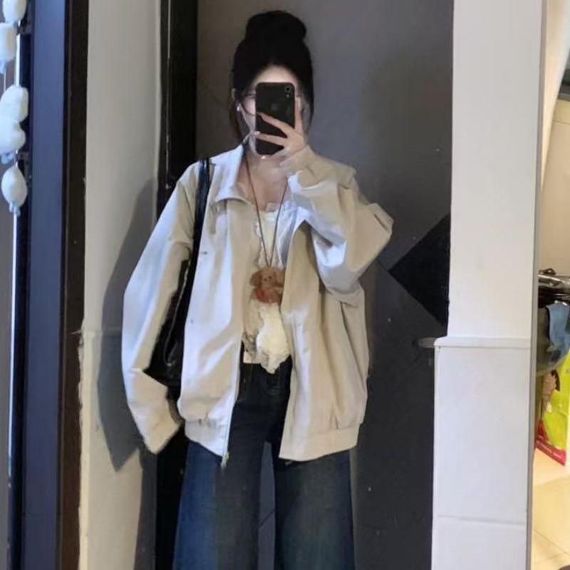 

New Young Women s Loose Stand-Collar Jacket with Comfortable Fabric S абрикосовий