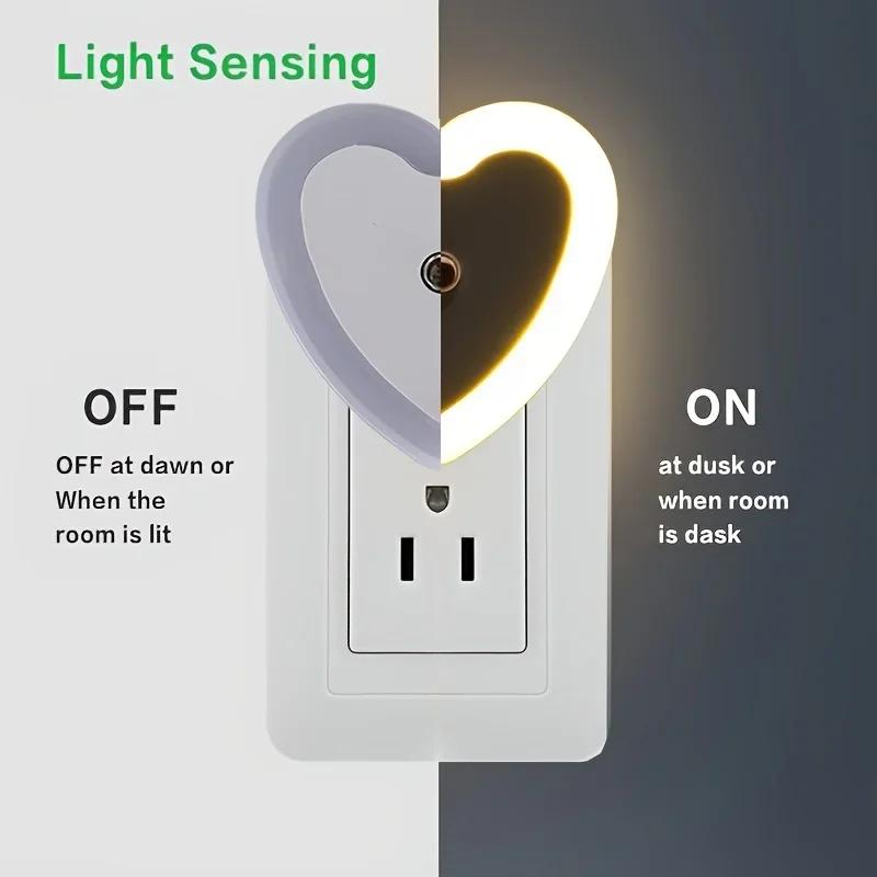 LED Mini Night Light EU/US Plug Light Sensor Heart Shape Nights Lamp For Kid's Room Bedroom Bedside Aisle Corridor 110V 240V