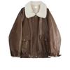 Y2k Lapel Long Sleeved Short Leather Jacket Women Vintage Slim Brown Cropped Coat 2024 New Fashion Lady Street Party Outwears