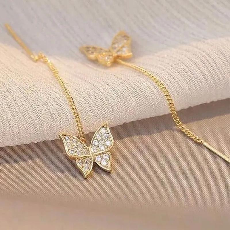 2022 Inlaid Zircon Butterfly Earrings Delicate Simple Golden Butterfly Earrings Personalized Zircon Earrings Anniversary Gift