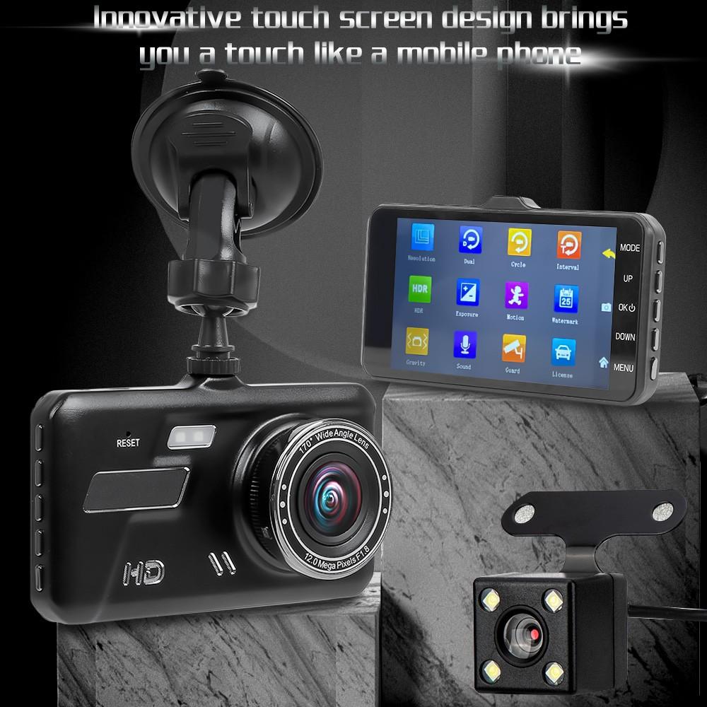 HD 1080P 4"Touch Screen IPS Dash Cam Front and Rear Camera CAR DVR Vehicle Black Box Night Vision Driver Video Recorder