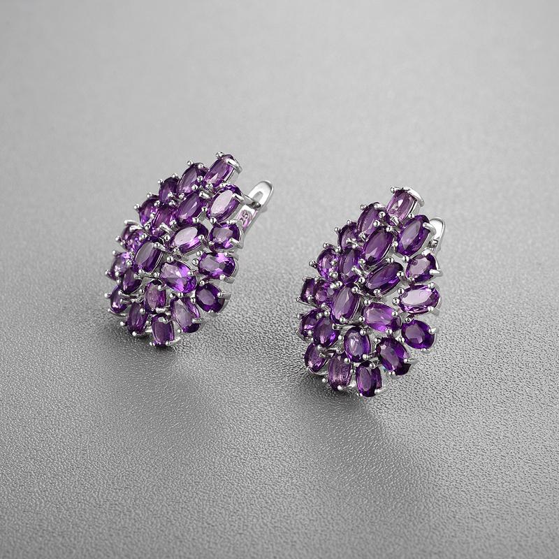 Natural Deep Color Amethyst Clasp Earring 925 Sterling Silver Big Earring for Women Nice Gift