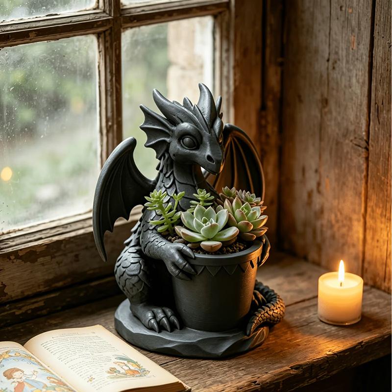 3D Printing Dragon Flower Pot Succulent Green Plant Pot Flower Fantasy Flying Dragon Holding Pot Desktop Storage Decorative Pen Holder