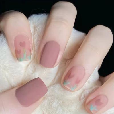 24 ks Pasta na nehty s krátkým opotřebením Barva matná tulipánová úprava falešných nehtů Odnímatelné samolepky na nehty Nail Art Nails