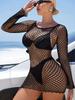 See Through Dress Women Mesh Long Sleeve Bodycon Hot Summer Bikini Cover Up Beach Dress Sexy Off Shoulder Mini Vestidos