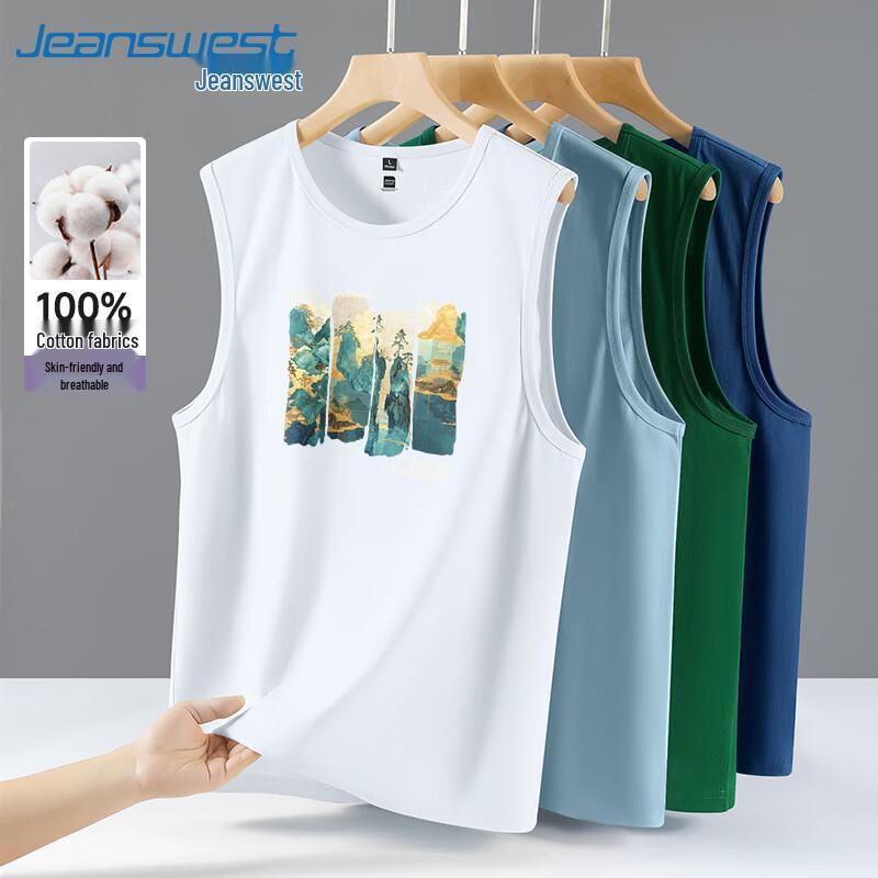 Jeanswest Heren Zomer Katoenen Mouwloos T-shirt met JZS Verguld Landschap Print