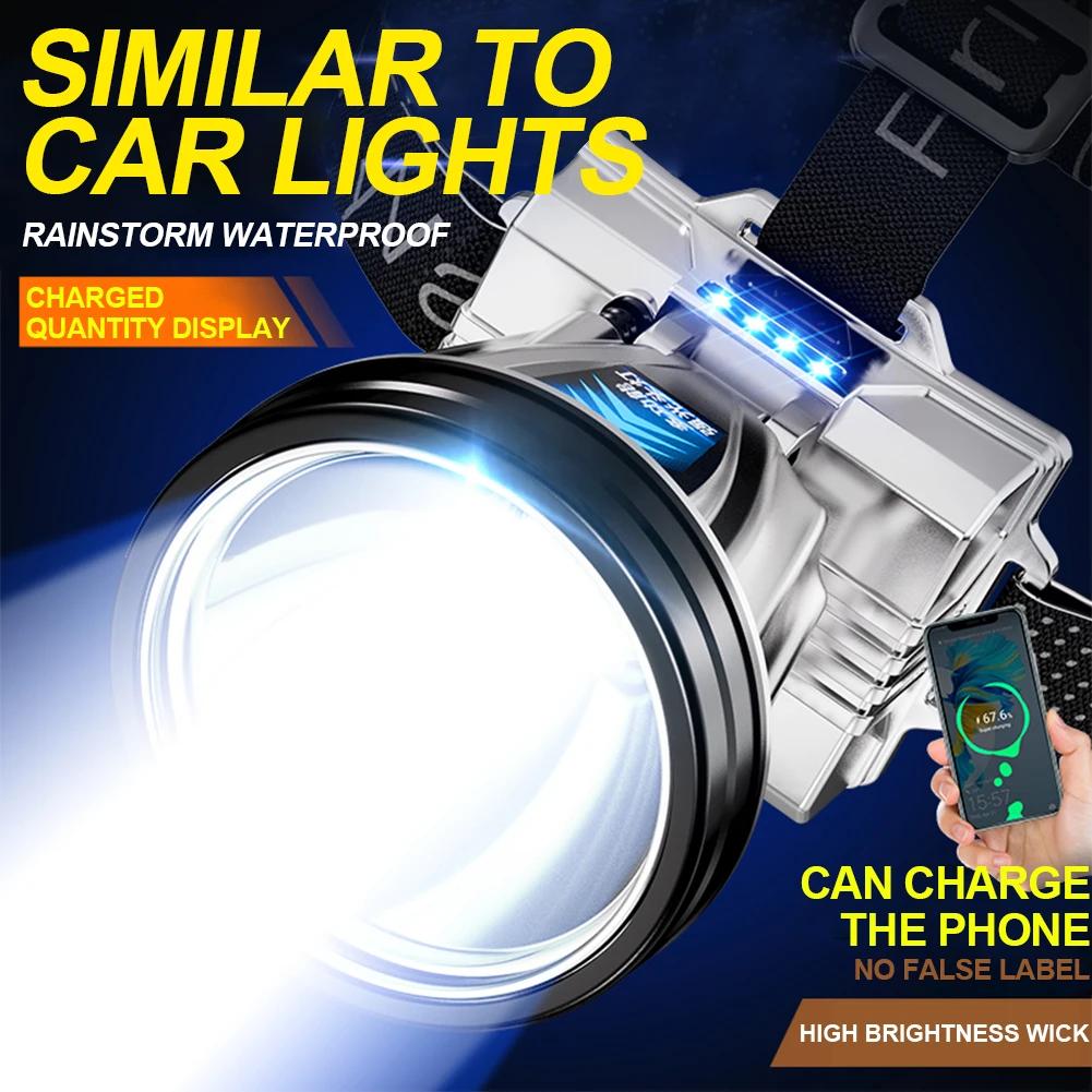 

High Power Headlamp Rechargeable Super Bright Headlight 2*1200mAh Emergency Fishing Camping Lantern Head Flashlight Power Bank