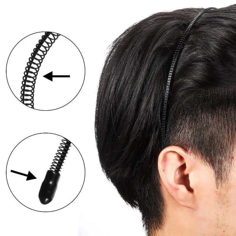 1/12pcs Neutral Hair Bands Men's Metal Headband Spring Wave Black Hair Bands Non-slip Oblique Hair Men's Sports Sports Headwear