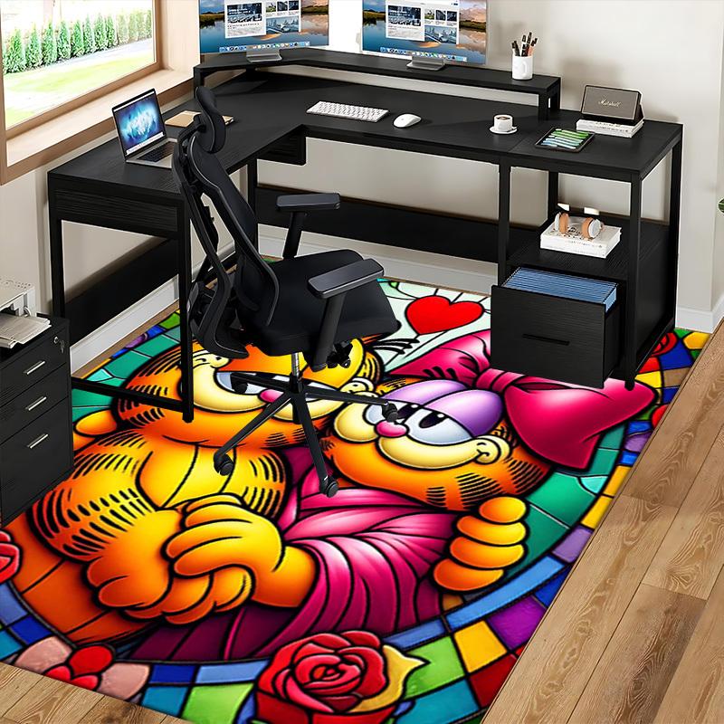 1 Stück Garfield & Odie Buntglas Stuhlmatte, Rutschfeste Teppichmatte für Bürostühle, Festliches Geschenk, Alle Jahreszeiten, Geeignet für Heimdekoration, Wohnzimmer, Bett
