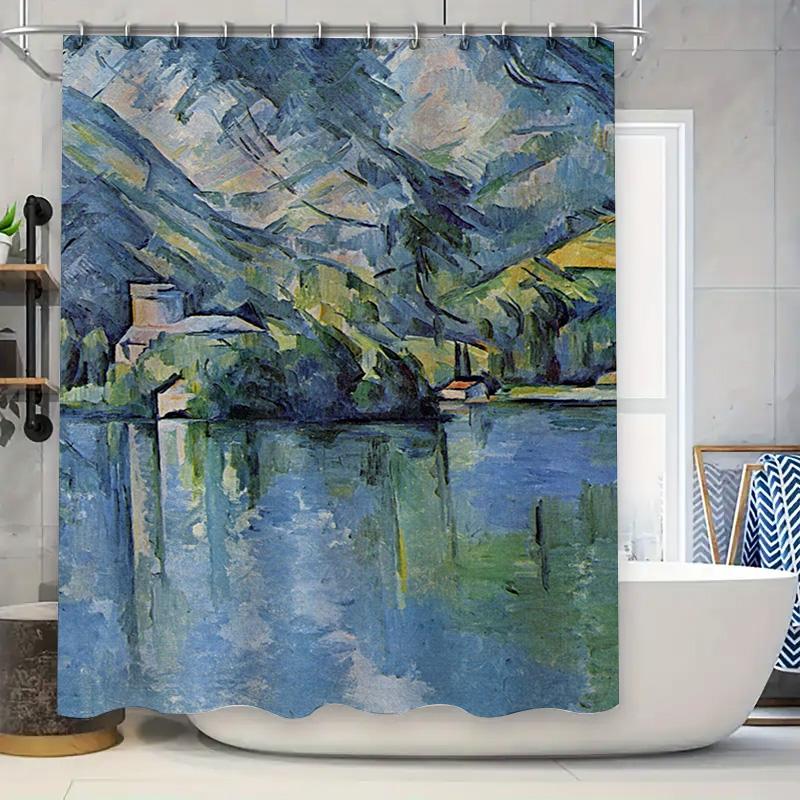 

Blue Mountain Reflections Shower Curtain Modern Art Bathroom Decor 3D Printed Waterproof Fabric For Home Use W60H190(CM)-1 Pcs
