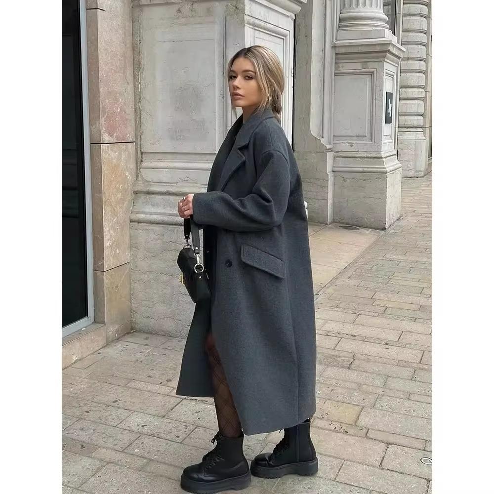 Gabardina larga de lana con botones y doble botonadura, versátil, informal, para otoño e invierno, nueva moda para mujer