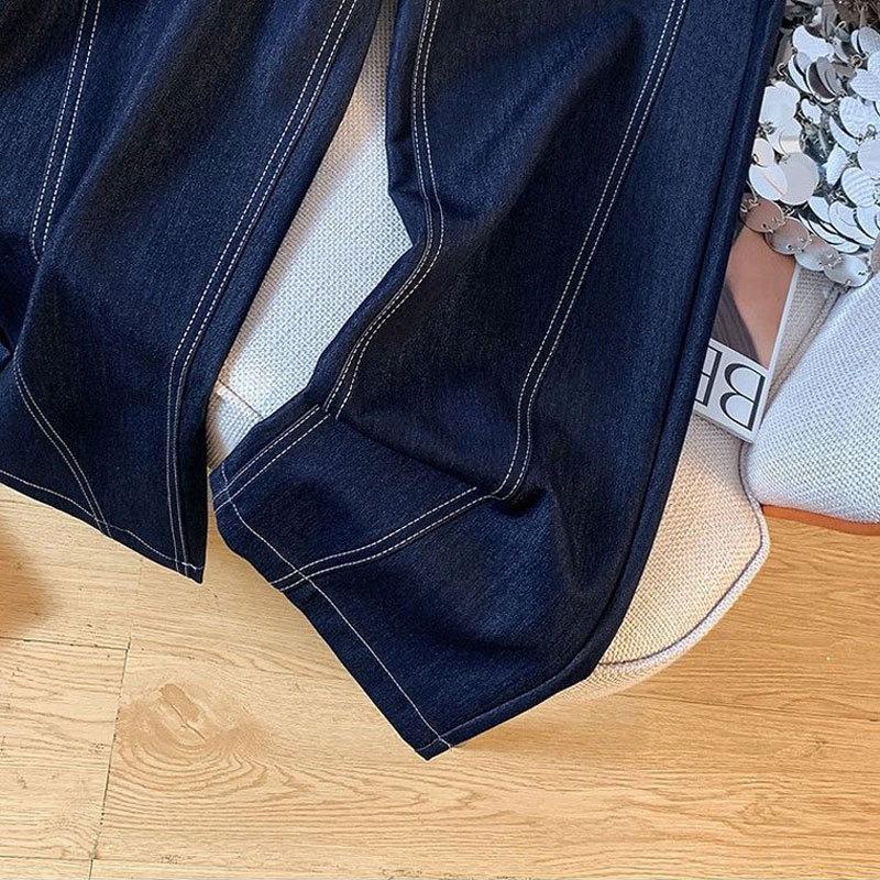 Elastické stahovací džíny s vysokým pasem a širokými nohavicemi pro ženy, rovné nohavice, nadměrné volné ležérní kalhoty