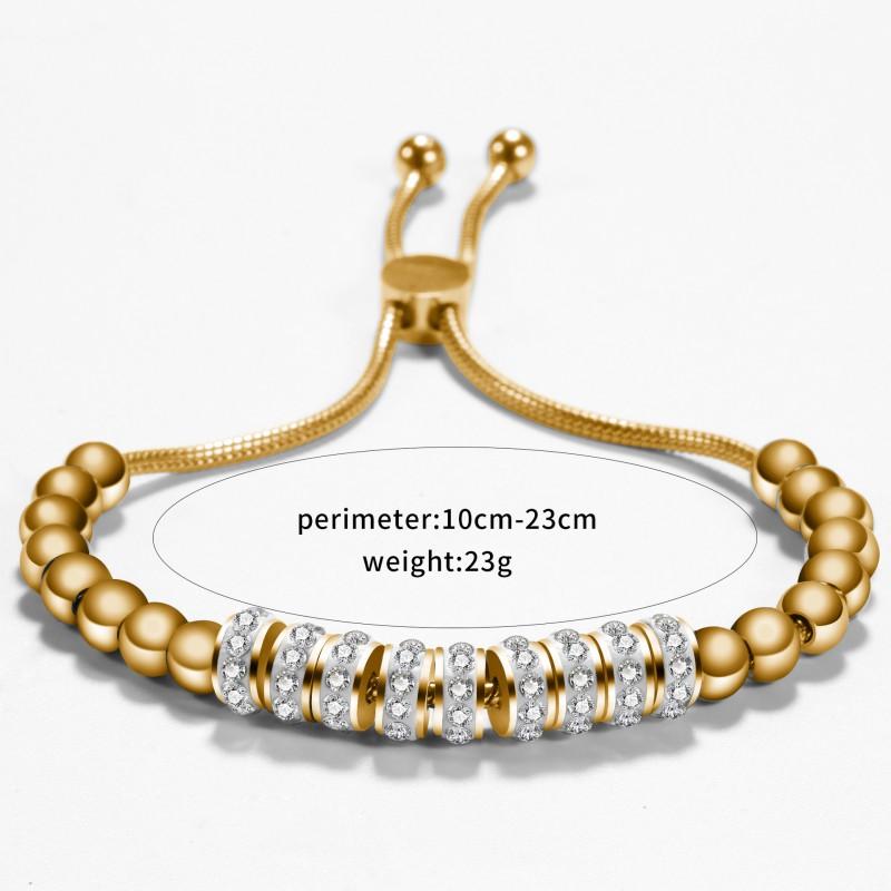 Adjustable Stainless Steel Beaded Bracelet With Rhinestone Accents Minimalist Geometric Design Women Men