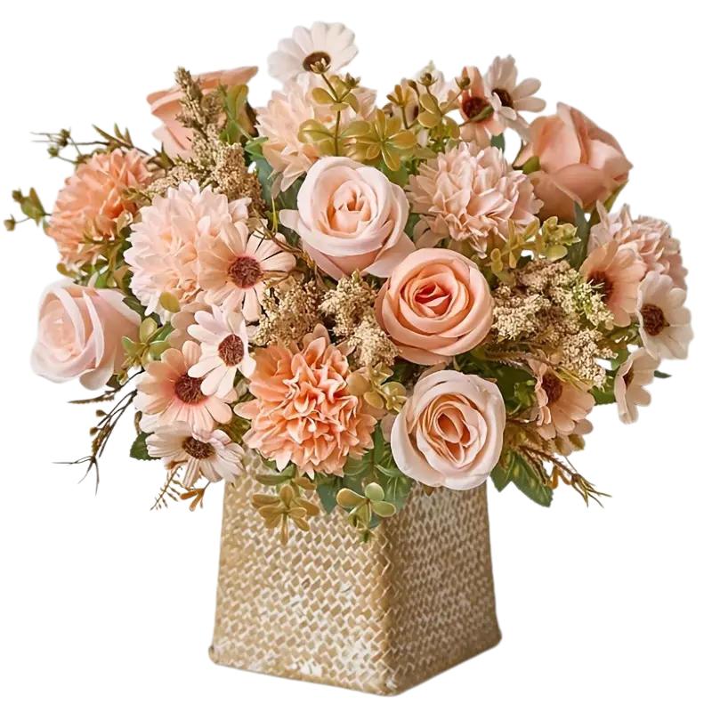1PC Rose Bouquet Artificial Flowers Western Rose Wedding Decoration 6 Colors Peonies Fake Flowers Artificial Flowers