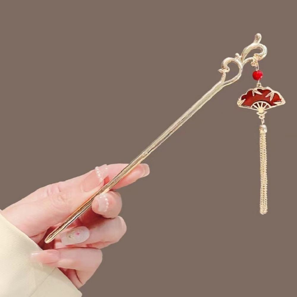 1pc Festive Red Lantern Hairpin Modern Chinese Step-Shake Clip with Tassels for Hanfu Casual Updos Women's Hair Jewelry