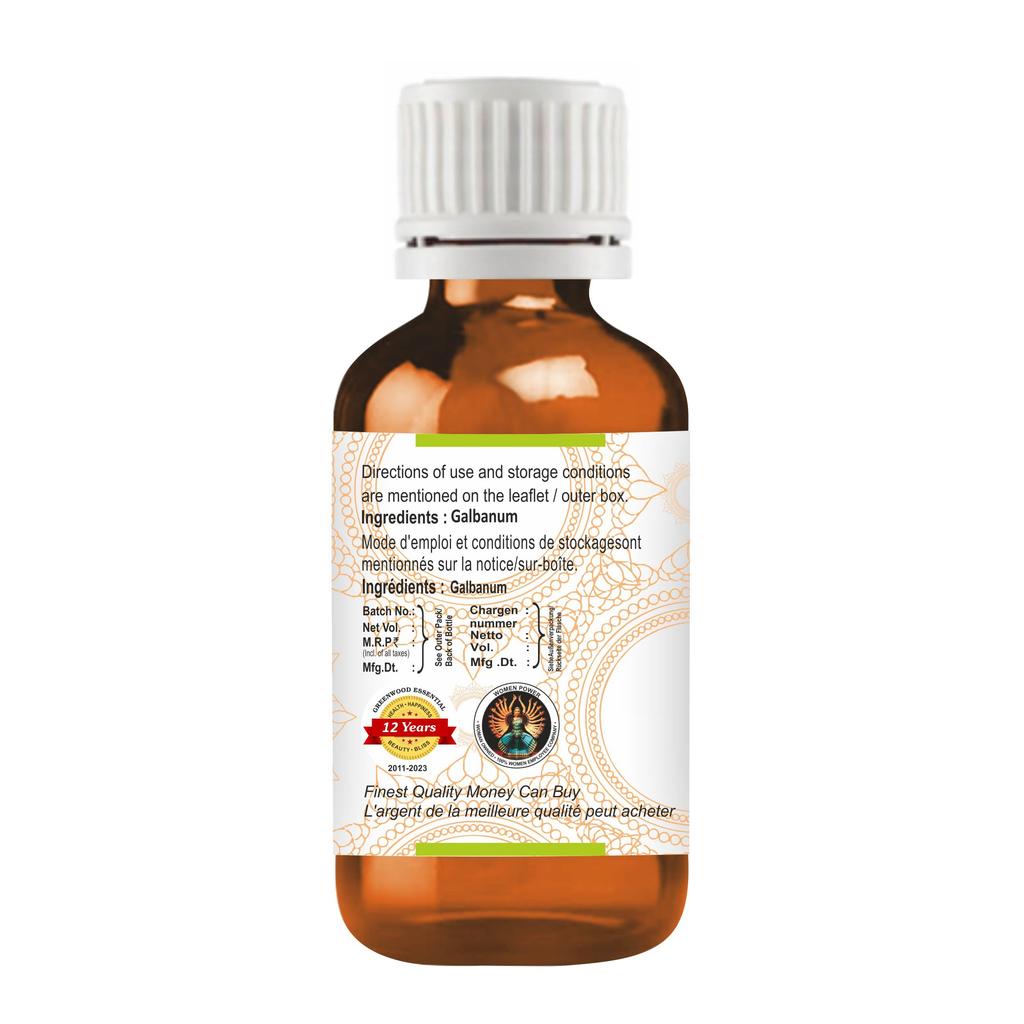 Greenwood Essential Galbanum Essential Oil (Ferula gummosa) Pure | Non-Sticky | Non-greasy | Lightweight | Men & Women | All Skin Types | Steam D
