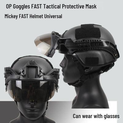 Adjustable FAST Tactical Helmet with Explosion-Proof Goggles - Compatible with MICH and Myopia Glasses for Cross-Border Ops and Riot Control.