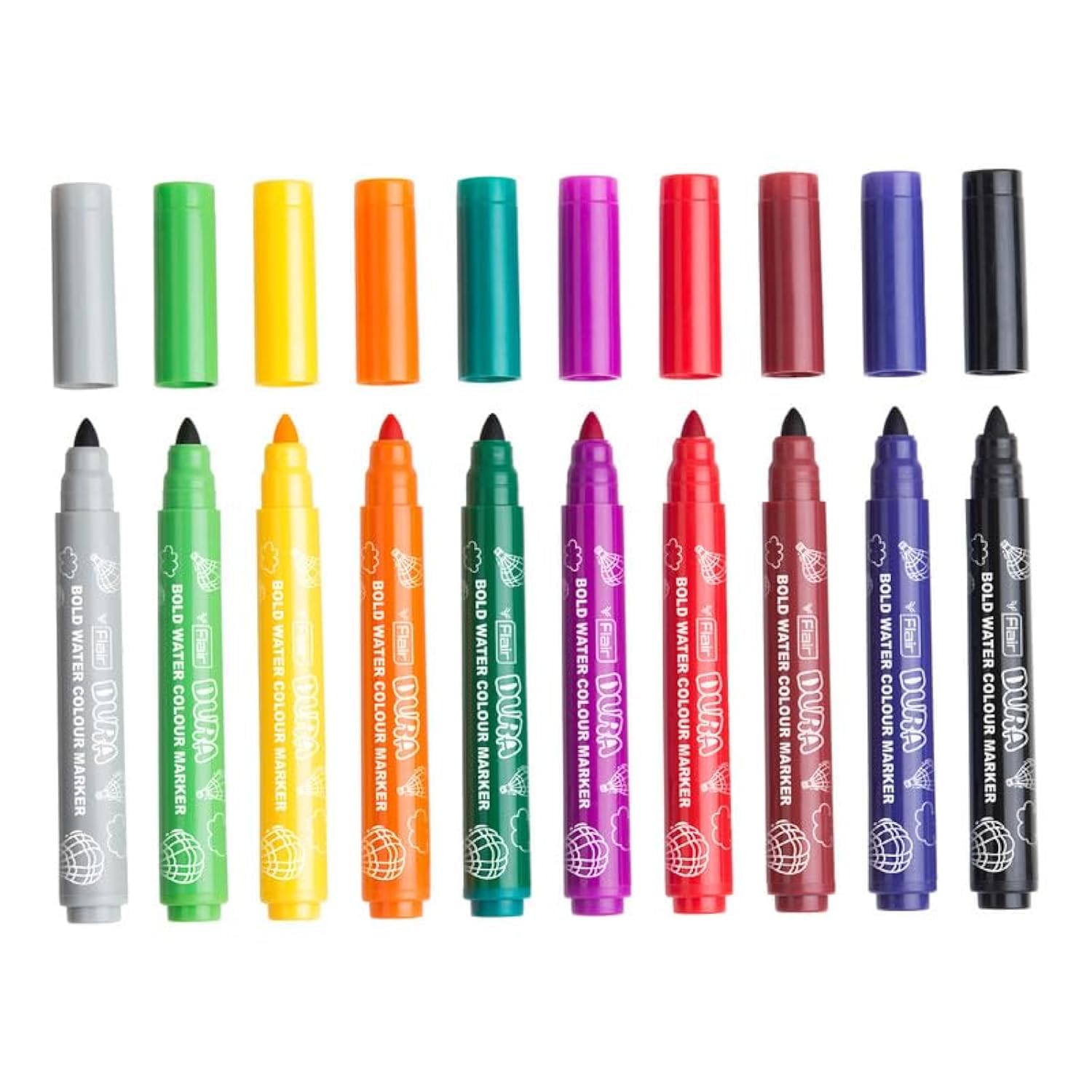 

Flair Creative Series Dura Bold Water Color Pens Set Of 1X 10PC Multicolor Bullet Tip For Coloring Drawing And Craft Projects