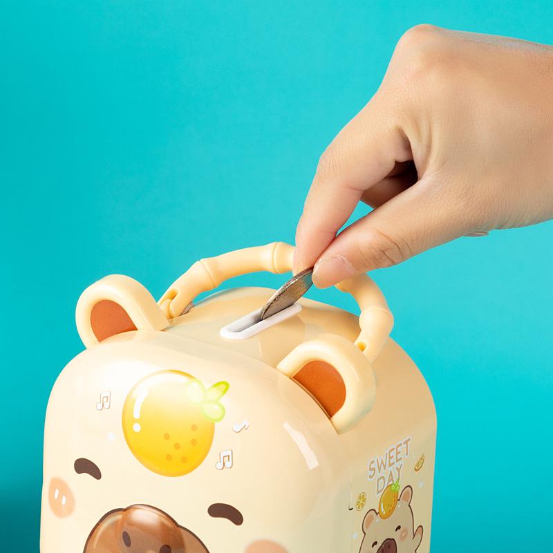 Capybara Cartoon Tin Money Box - Drop-proof Savings Bank for Kids and Students
