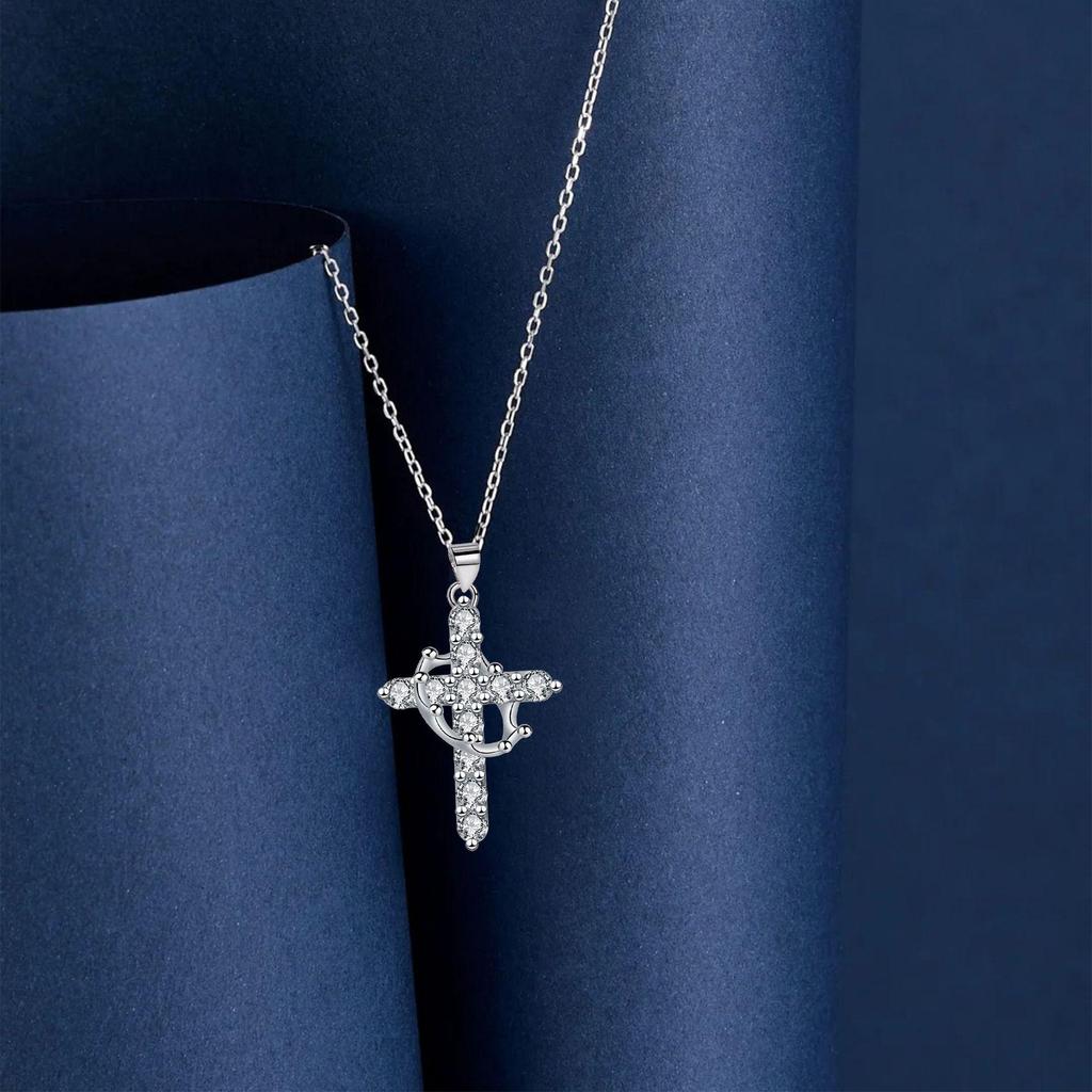 Multi-Color Birthstone Diamond Cross Necklace - Retro Religious Clavicle Pendant Gift