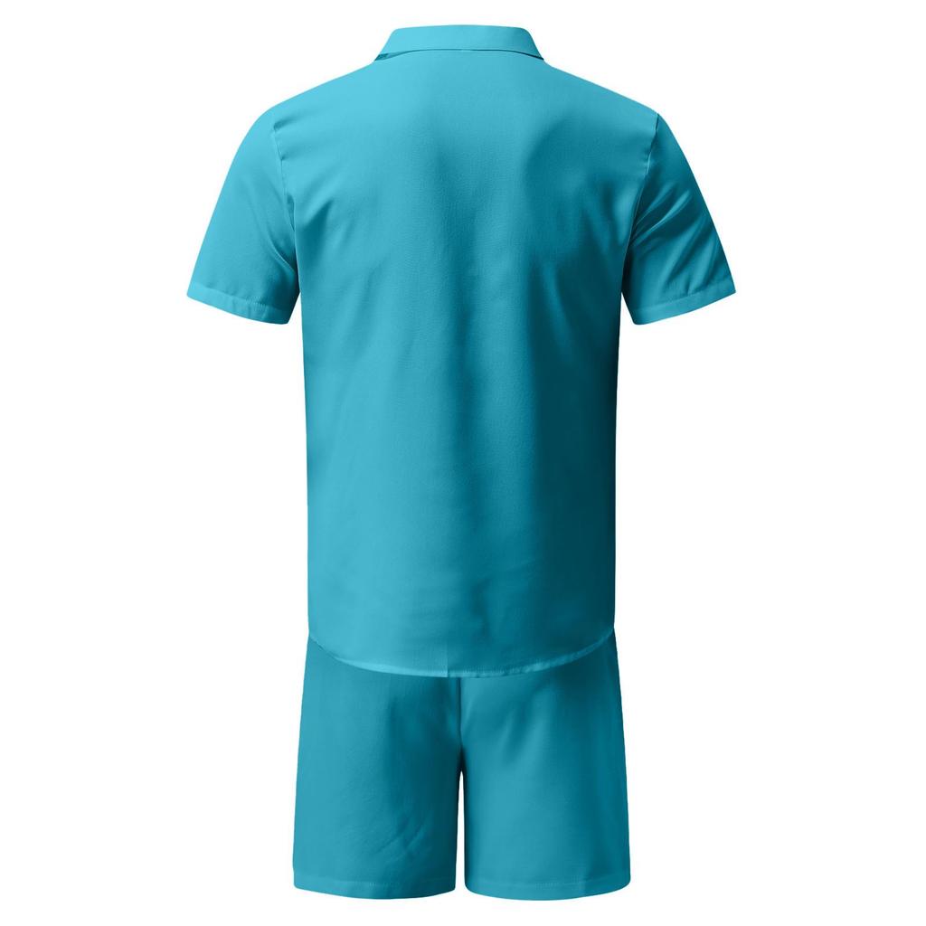 2023 Gorący hit Męski bawełniano-lniany hawajski zestaw z krótkim rękawem i szortami z kołnierzykiem typu turn-down