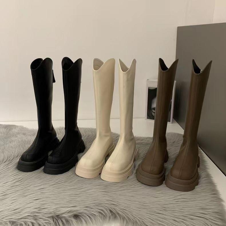 Internet Celebrities Thick-soled Thin Long Knight Boots Women's Shoes 2025 New Autumn and Winter Velvet Small Medium Boots