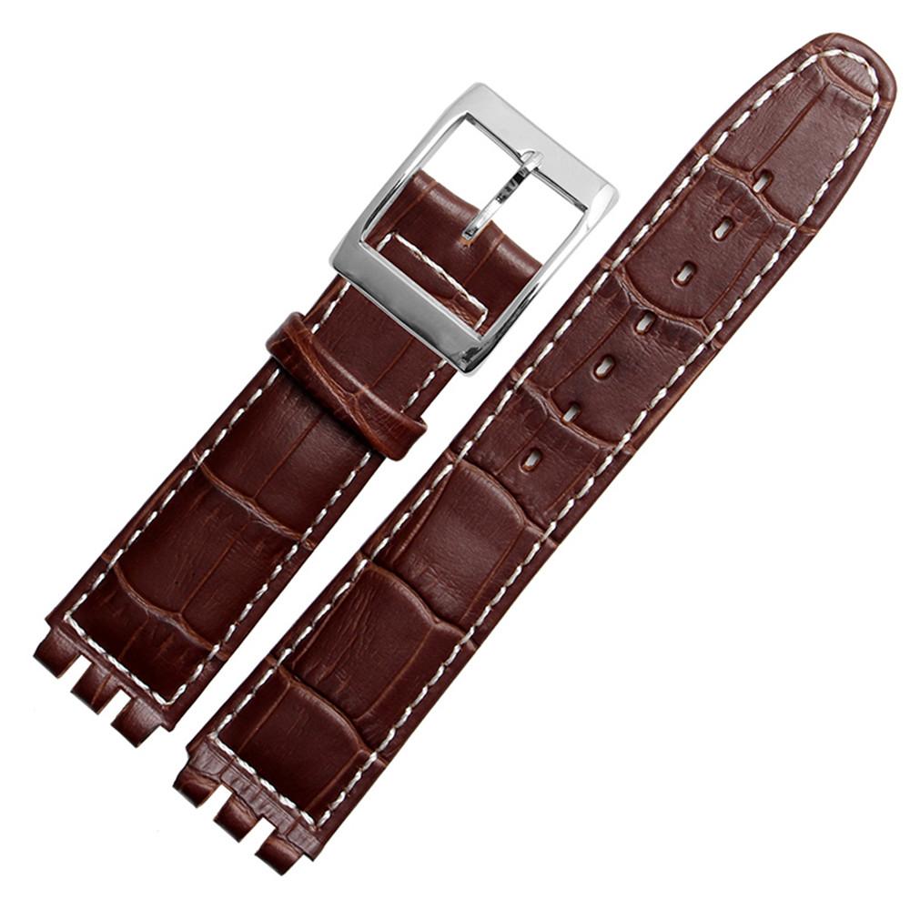 17mm 19mm Genuine Calf Leather Wrist Strap For Swatch Watch Band Men Women Alligator Pattern Bracelet Watchband Accessories 17mm