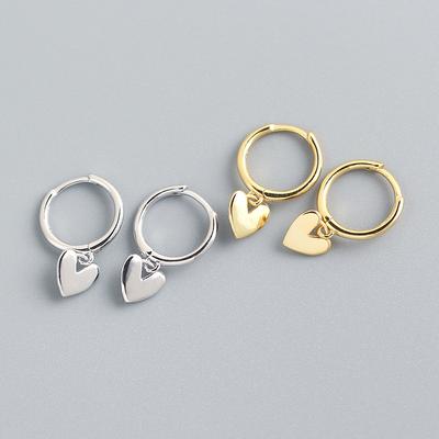 Orecchini a bottone con nappa a forma di cuore minimalista in argento sterling 925 per donne alla moda, ragazze adolescenti, gioielli da festa, regalo